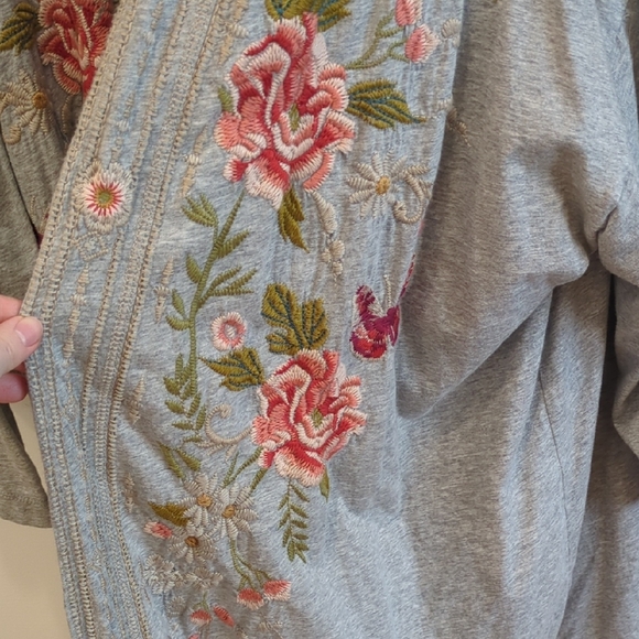 Johnny Was Gray and pink embroidered Boho Kimono Cardigan Women Sz 2XL - Picture 7 of 10